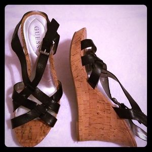 Black Guess wedge sandals